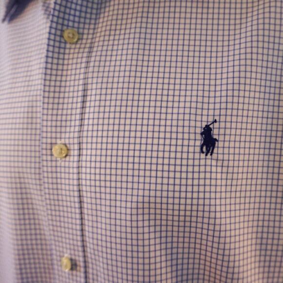 Polo Ralph Lauren Men Dress Shirt Sz 16 Custom Fit Button Up Blue White Check LS - Picture 3 of 11